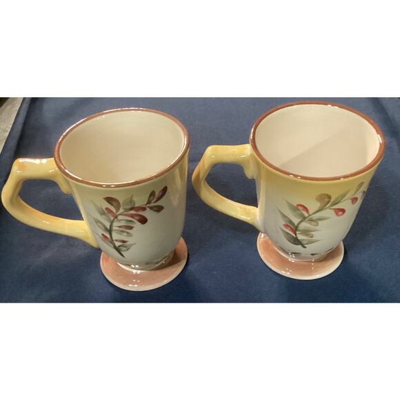 Set of 2 Better Homes & Gardens Tuscan Retreat Footed Coffee Mugs Cups - Picture 2 of 12